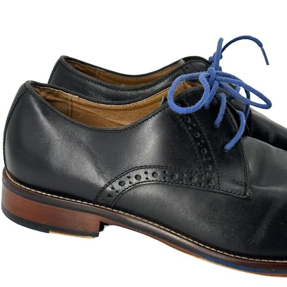 Johnston Murphy Oxford Shoes Conrad Plain Toe Black Leather Blue Detail Men 10.5 - Picture 2 of 14